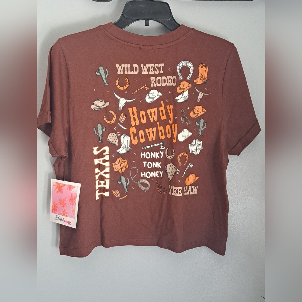 Howdy Cowboy Wild West Rodeo Brown Top Size Meduim #New